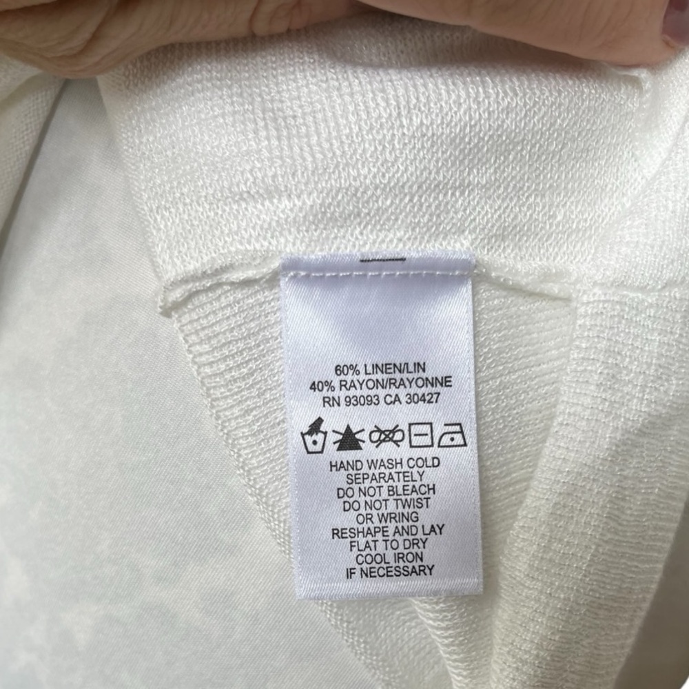 NIC + ZOE Wisteria Linen Blend Embroidered V-Neck Sweater 3/4 Sleeve White | PM - Picture 9 of 10